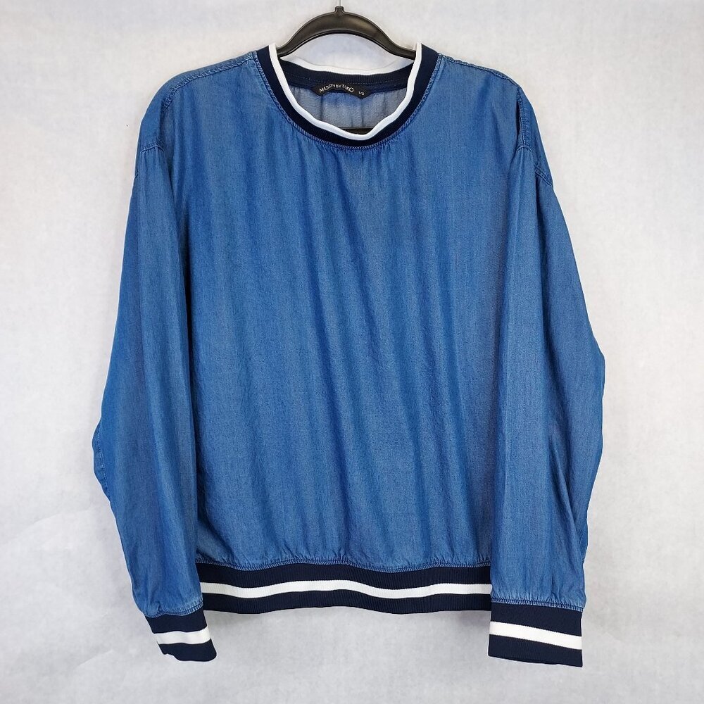 MASON BY SUKO Chambray Pullover Top Men's L Blue Elastic Striped Shirt Street
